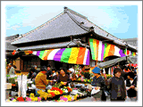 名物の花を吟味する人々