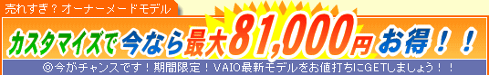 SONY VAIO �J�X�^�}�C�Y�ō��Ȃ�ő�81,000�~����