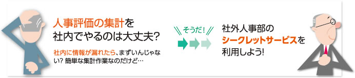 人事評価の集計を社内でやるのは大丈夫？ 社内に情報が漏れたら、まずいんじゃない？ 簡単な集計作業なのだけど… そうだ！ 社外人事部のシークレットサービスを利用しよう！