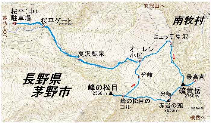 硫黄岳・峰の松目マップ